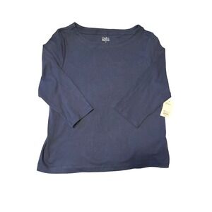 Croft & Barrow Womens Petite XL River Navy Boatneck 3/4 Sleeve Cotton Top NWT